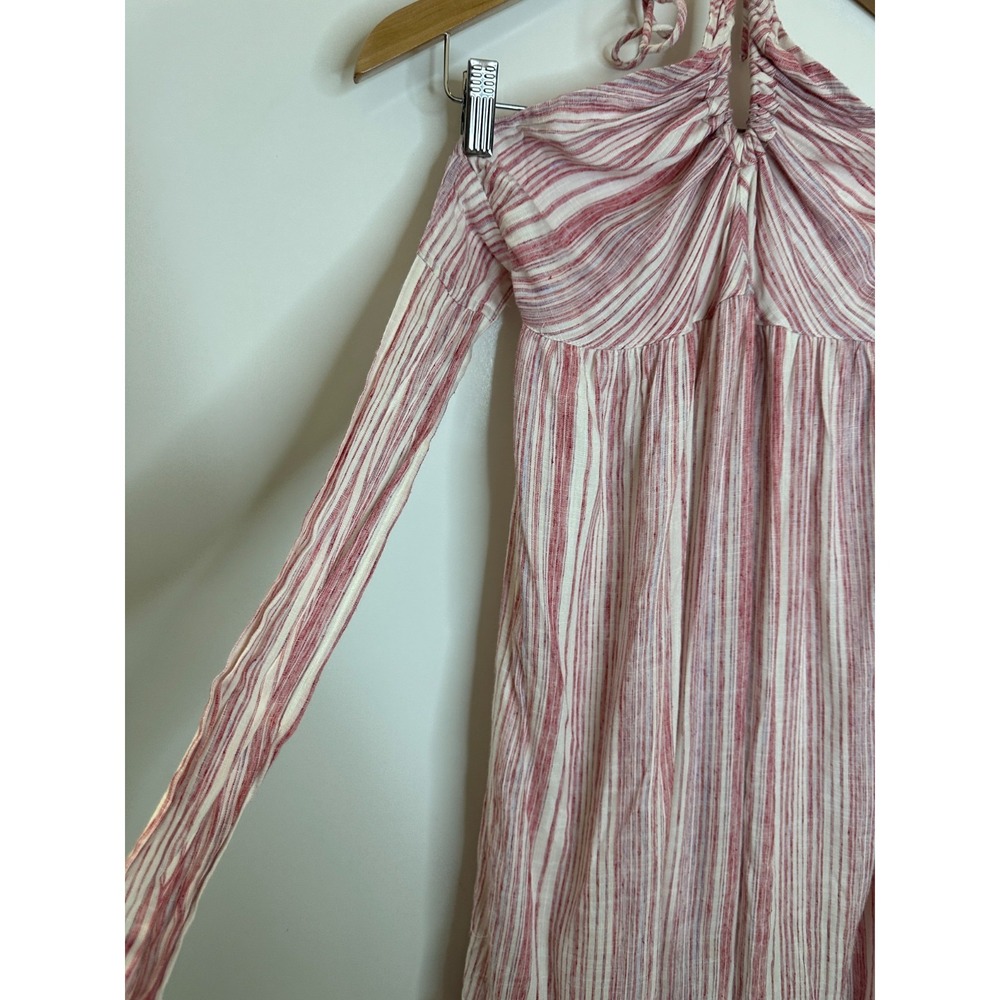 Free People Audrey Stripe Halter Maxi Dress Pink White Open Back Boho Womens XS - Picture 7 of 16